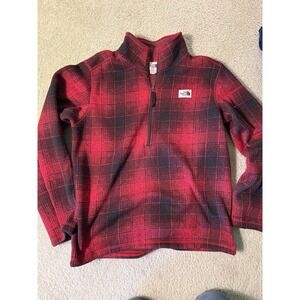 The North Face Men's Buffalo Plaid Fleece Pullover Red Black 1/4 Zip, size Large